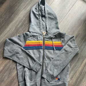 Aviator Nation XS Gray Stripe Zip Sweatshirt Hoodie